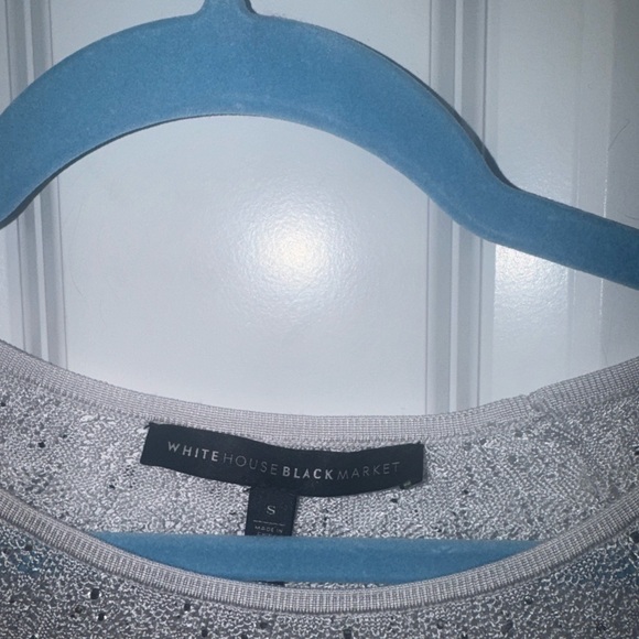 White House Black Market Silver Embellished Long Sleeve Top - Picture 3 of 7